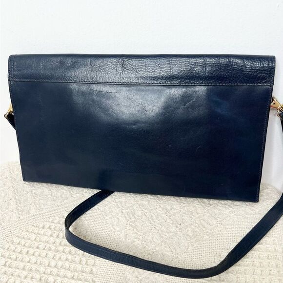 Vintage Petrocelli Milan Navy Leather Convertible Clutch Purse Bag - Picture 6 of 11